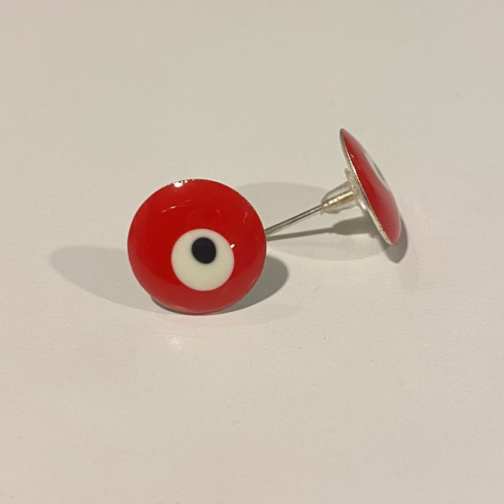 Red evil eye earrings